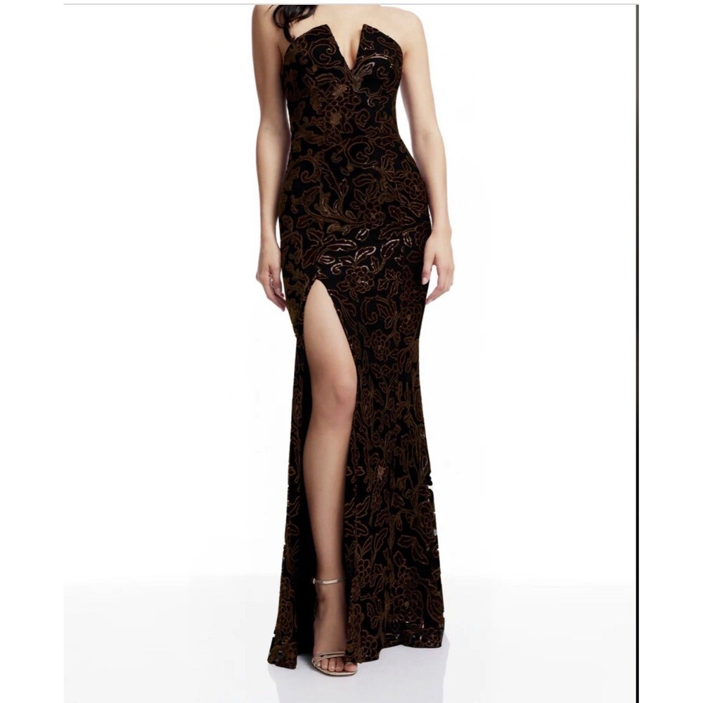 Dress the Population Fernanda Mermaid Gown Dress Mocha-Black Women’s Size XS